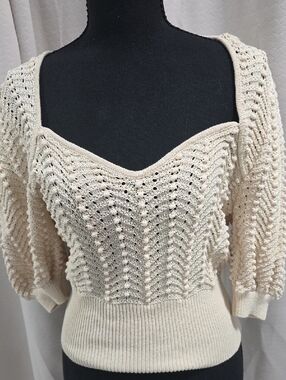 7 For All Mankind Cream Off-the-Shoulder Knit Sweater